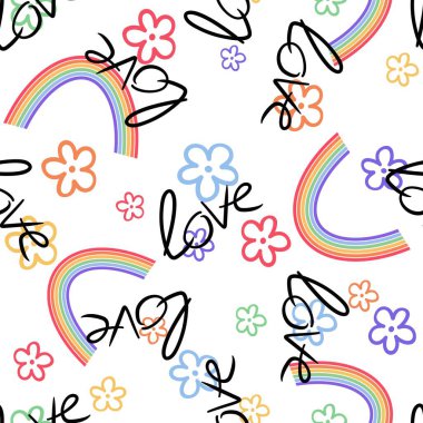 Kumaşlar, çarşaflar, ambalaj kağıtları ve yaz partisi aksesuarları için soyut çizimsiz lgbtq gökkuşağı deseni. Yüksek kaliteli illüstrasyon
