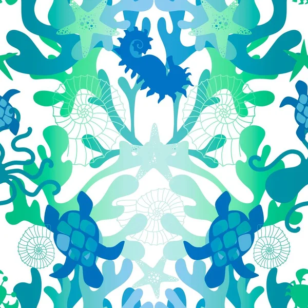 Cartoon animals seamless starfish and turtle and shell and crabs and octopus pattern for fabrics and wrapping paper and summer print and fashion textiles and kids. High quality illustration