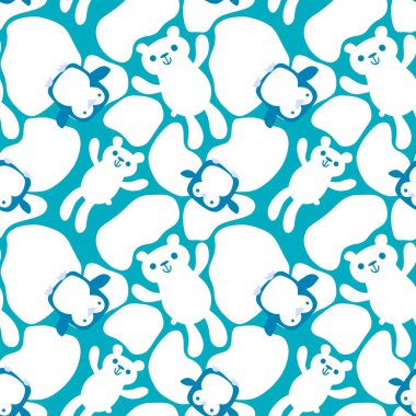 Noel hayvanları kusursuz kutup ayıları, ambalaj kağıtları, kumaşlar, çocuk kıyafetleri ve yeni yıl aksesuarları için buz deseni. Yüksek kaliteli illüstrasyon