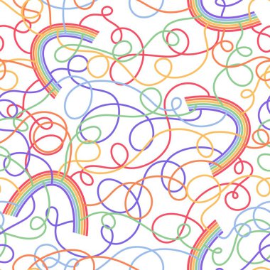Kumaşlar, çarşaflar, ambalaj kağıtları ve yaz partisi aksesuarları için soyut çizimsiz lgbtq gökkuşağı deseni. Yüksek kaliteli illüstrasyon