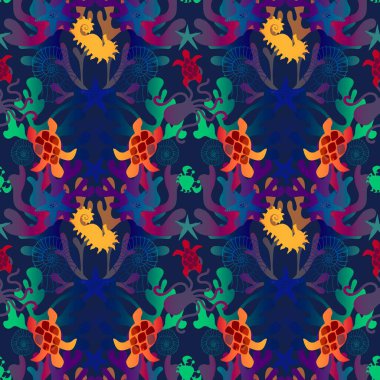 Çizgi film hayvanları, deniz yıldızları, kaplumbağalar, kabuklar, yengeçler, ahtapot desenleri kumaşlar, ambalaj kağıtları, yaz baskıları, moda tekstilleri ve çocuklar. Yüksek kaliteli illüstrasyon