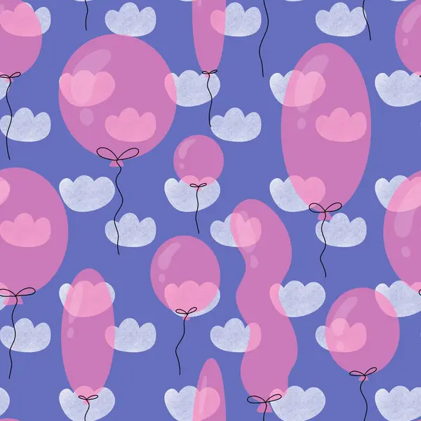 Birthday seamless balloons and clothes pattern for wrapping paper and fabrics and linens and kids clothes print and festive packaging and summer accessories. High quality illustration