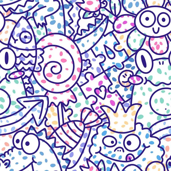 Cartoon animals doodle animals monsters seamless frogs and flower and dinosaur and fish pattern for wrapping paper and fabrics and kids print and festive packaging and summer. High quality photo