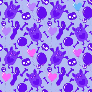 Cadılar Bayramı hayvanlarının karikatürleri karikatürsüz yarasaların canavar desenleri kağıt, kumaş, çarşaf ve çocuk giysileri baskısı ve sonbahar ambalajları ve parti aksesuarları. Yüksek kaliteli illüstrasyon