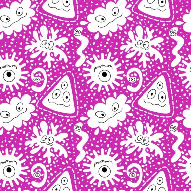 Cartoon monsters seamless emoticons aliens pattern for kids clothes print and wrapping paper and fabrics and linens and kindergarten. High quality illustration