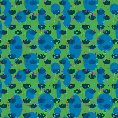 Doğum günü balonları ve kumaşlar, kumaşlar, çarşaflar, çocuk giysileri baskısı, şenlik ambalajları ve yaz aksesuarları için kıyafet desenleri. Yüksek kaliteli illüstrasyon