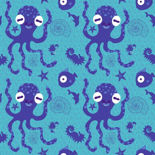 Summer print ocean animals seamless cartoon octopus pattern for wrapping paper and fabrics and linens and kids clothes print and festive accessories and zoo packaging. High quality photo