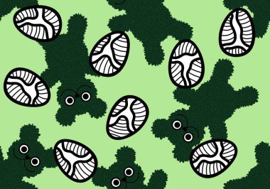 Paskalya yumurtaları ve çizgi filmlerde kağıt, kumaş, çocuk giysisi baskısı, şenlikli ambalajlar, parti aksesuarları ve bahar tekstil ürünleri için kusursuz hayvan desenleri vardır. Yüksek kaliteli illüstrasyon