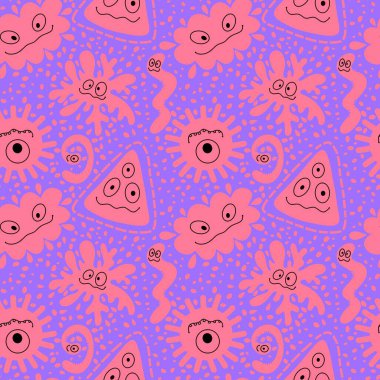 Cartoon monsters seamless emoticons aliens pattern for kids clothes print and wrapping paper and fabrics and linens and kindergarten. High quality illustration