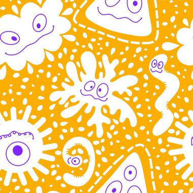 Cartoon monsters seamless emoticons aliens pattern for kids clothes print and wrapping paper and fabrics and linens and kindergarten. High quality illustration