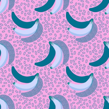 Kumaşlar ve çarşaflar, ambalaj kağıtları ve çocuklar için meyvesiz muz desenli yaz baskısı tekstil ve parti aksesuarları ve mağaza ambalajları. Yüksek kaliteli illüstrasyon