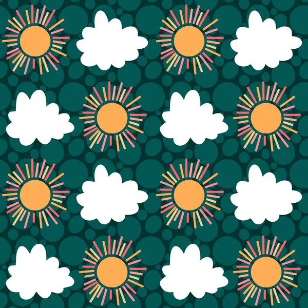 Summer cartoon weather seamless sun and clouds pattern for wrapping paper and fabrics and linens and kids clothes print and festive accessories and fashion textiles. High quality illustration