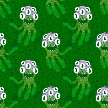 Cartoon monsters seamless emoticons aliens pattern for kids clothes print and wrapping paper and fabrics and linens and kindergarten. High quality illustration