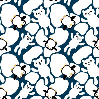 Noel hayvanları kusursuz kutup ayıları, ambalaj kağıtları, kumaşlar, çocuk kıyafetleri ve yeni yıl aksesuarları için buz deseni. Yüksek kaliteli illüstrasyon