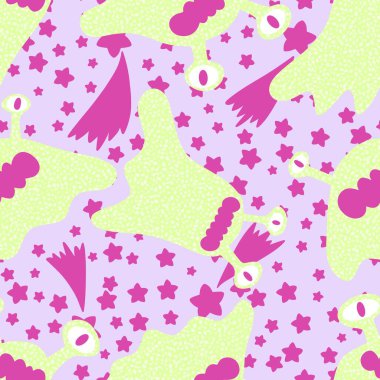 Cartoon monsters seamless emoticons aliens pattern for kids clothes print and wrapping paper and fabrics and linens and kindergarten. High quality illustration