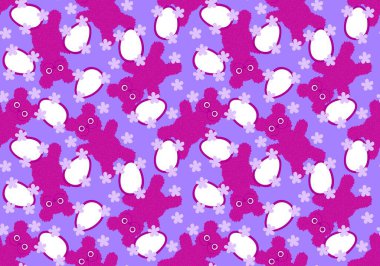 Paskalya yumurtaları ve çizgi filmlerde kağıt, kumaş, çocuk giysisi baskısı, şenlikli ambalajlar, parti aksesuarları ve bahar tekstil ürünleri için kusursuz hayvan desenleri vardır. Yüksek kaliteli illüstrasyon