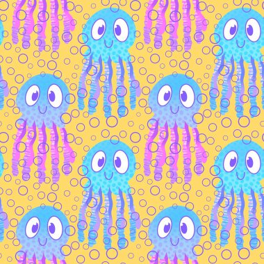 Yaz hayvanları ambalajsız ahtapot desenli ambalaj kağıdı ve çocuk kıyafetleri kumaşlar ve çarşaflar ve mayo tekstili ve menü kağıdı. Yüksek kaliteli illüstrasyon