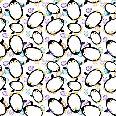 Bahar Paskalya hayvanları, kağıt, kumaş ve çarşaf sarmak için kusursuz penguen ve yumurta desenleri ve çocuk giysileri baskısı ve parti aksesuarları ve şenlikli ambalajlar. Yüksek kaliteli illüstrasyon