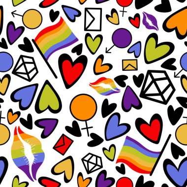 Kumaşlar, çarşaflar, ambalaj kağıtları ve yaz partisi aksesuarları için soyut çizimsiz lgbtq gökkuşağı deseni. Yüksek kaliteli illüstrasyon