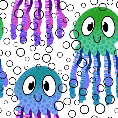 Yaz hayvanları ambalajsız ahtapot desenli ambalaj kağıdı ve çocuk kıyafetleri kumaşlar ve çarşaflar ve mayo tekstili ve menü kağıdı. Yüksek kaliteli illüstrasyon