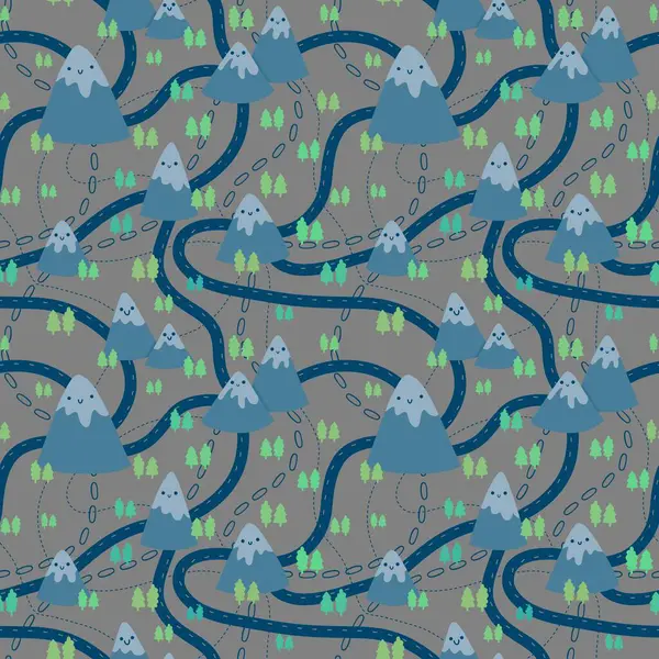 Cartoon mountain seamless vocational pattern for wrapping paper and fabrics and kids clothes print and festive packaging and sports accessories and travel textiles. High quality illustration