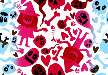 Cadılar Bayramı balkabakları kağıt, kumaş, çarşaf, çocuk giysisi baskısı, şenlik ambalajı ve sonbahar partisi aksesuarları için kusursuz canavar desenleri. Yüksek kaliteli illüstrasyon