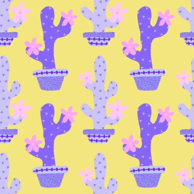 Kağıt, kumaş, çarşaf, tatil aksesuarları ve çocuk giysileri baskısı ve mayo tekstili için yaz çiçeksiz kaktüs deseni. Yüksek kaliteli illüstrasyon