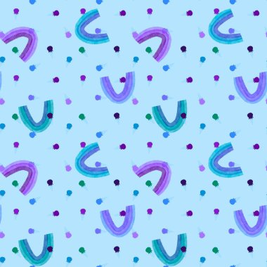 Karikatür suluboya boya kusursuz gökkuşağı ve dondurma desenleri ambalaj kağıdı, kumaş, çarşaf ve çocuk giysileri baskısı ve şenlikli paketleme ve parti aksesuarları için. Yüksek kaliteli illüstrasyon