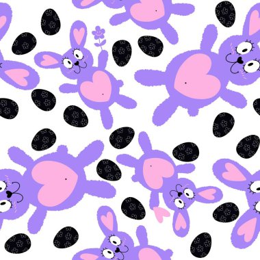 Paskalya hayvanlarının tavşanları kağıt, kumaş ve çarşaf sarmak için kusursuz tavşan desenleri ve çocuk giysileri baskısı ve şenlikli ambalajlar ve parti aksesuarları. Yüksek kaliteli illüstrasyon