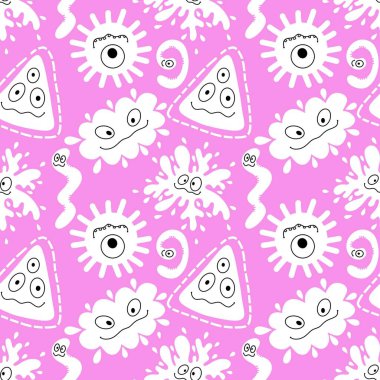 Cartoon monsters seamless emoticons aliens pattern for kids clothes print and wrapping paper and fabrics and linens and kindergarten. High quality illustration