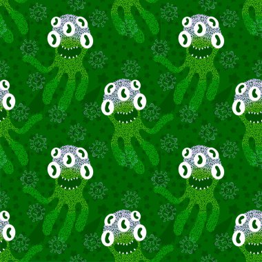 Cartoon monsters seamless emoticons aliens pattern for kids clothes print and wrapping paper and fabrics and linens and kindergarten. High quality illustration