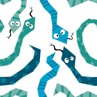 Noel çizgi filmlerindeki kusursuz yılan desenleri. Yeni yıl ambalaj kağıtları, kumaşlar, çarşaflar, çocuk giysileri baskıları ve şenlikli ambalajlar için. Yüksek kaliteli illüstrasyon