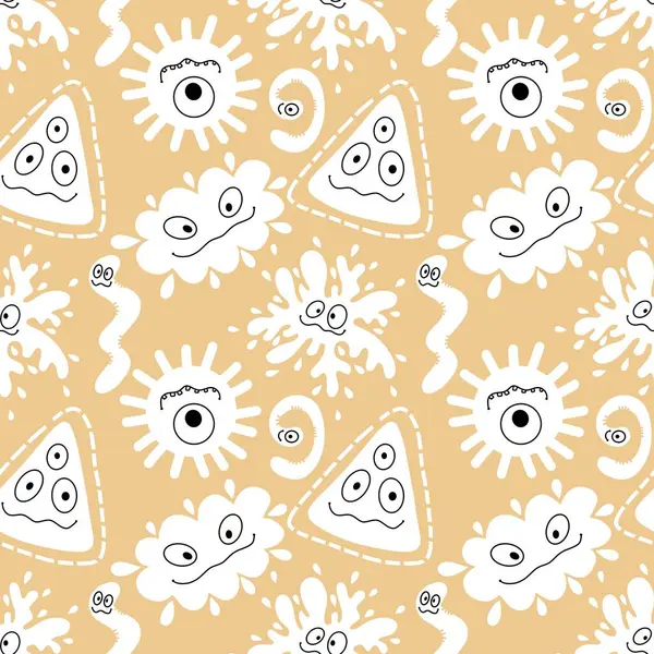 Cartoon monsters seamless emoticons aliens pattern for kids clothes print and wrapping paper and fabrics and linens and kindergarten. High quality illustration