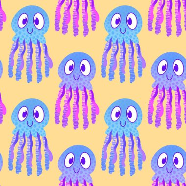 Yaz hayvanları ambalajsız ahtapot desenli ambalaj kağıdı ve çocuk kıyafetleri kumaşlar ve çarşaflar ve mayo tekstili ve menü kağıdı. Yüksek kaliteli illüstrasyon