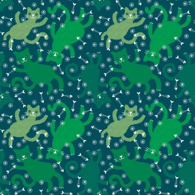 Cadılar Bayramı hayvanları kağıt, kumaş ve çocuk giysileri, aksesuar ve sonbahar tekstil ürünleri ve ev yapımı dekorlar için kusursuz suluboya kediler deseni. Yüksek kaliteli illüstrasyon