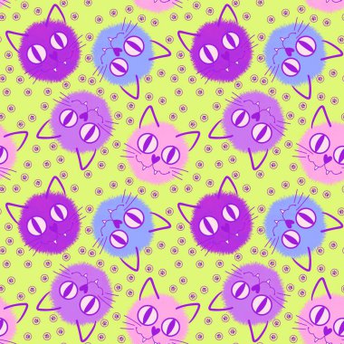 Cadılar Bayramı hayvanları kağıt, kumaş ve çocuk giysileri, aksesuar ve sonbahar tekstil ürünleri ve ev yapımı dekorlar için kusursuz suluboya kediler deseni. Yüksek kaliteli illüstrasyon