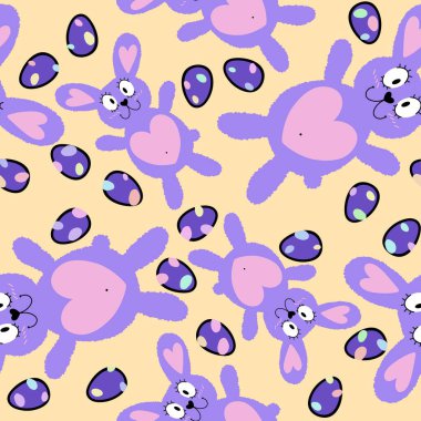 Paskalya hayvanlarının tavşanları kağıt, kumaş ve çarşaf sarmak için kusursuz tavşan desenleri ve çocuk giysileri baskısı ve şenlikli ambalajlar ve parti aksesuarları. Yüksek kaliteli illüstrasyon