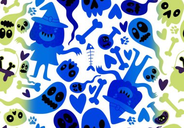 Cadılar Bayramı balkabakları kağıt, kumaş, çarşaf, çocuk giysisi baskısı, şenlik ambalajı ve sonbahar partisi aksesuarları için kusursuz canavar desenleri. Yüksek kaliteli illüstrasyon