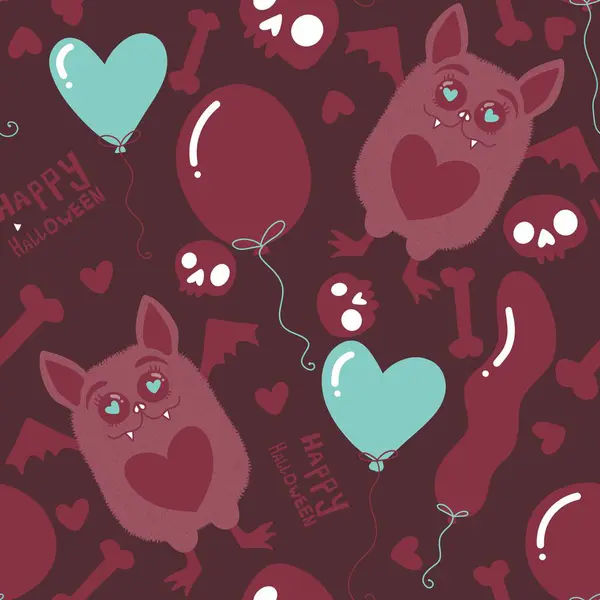 Halloween animals cartoon seamless bats monsters pattern for wrapping paper and fabrics and linens and kids clothes print and autumn packaging and party accessories. High quality illustration