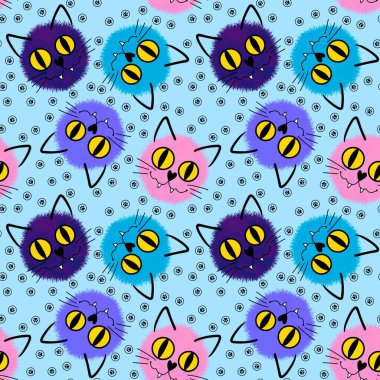 Cadılar Bayramı hayvanları kağıt, kumaş ve çocuk giysileri, aksesuar ve sonbahar tekstil ürünleri ve ev yapımı dekorlar için kusursuz suluboya kediler deseni. Yüksek kaliteli illüstrasyon