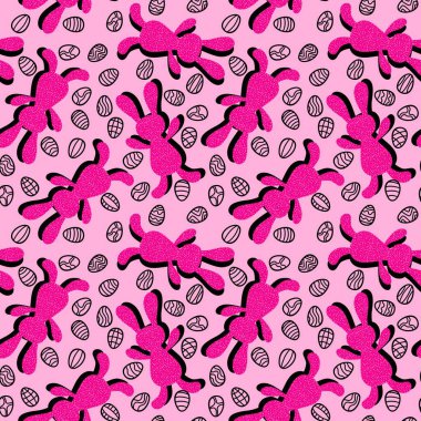 Paskalya hayvanlarının tavşanları kağıt, kumaş ve çarşaf sarmak için kusursuz tavşan desenleri ve çocuk giysileri baskısı ve şenlikli ambalajlar ve parti aksesuarları. Yüksek kaliteli illüstrasyon