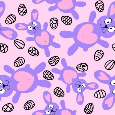 Paskalya hayvanlarının tavşanları kağıt, kumaş ve çarşaf sarmak için kusursuz tavşan desenleri ve çocuk giysileri baskısı ve şenlikli ambalajlar ve parti aksesuarları. Yüksek kaliteli illüstrasyon