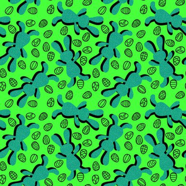 Paskalya hayvanlarının tavşanları kağıt, kumaş ve çarşaf sarmak için kusursuz tavşan desenleri ve çocuk giysileri baskısı ve şenlikli ambalajlar ve parti aksesuarları. Yüksek kaliteli illüstrasyon