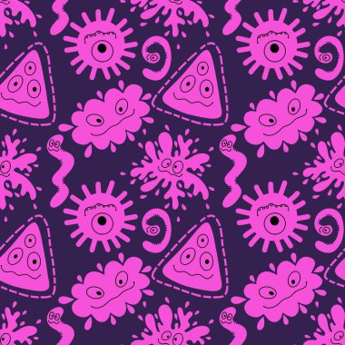 Cartoon monsters seamless emoticons aliens pattern for kids clothes print and wrapping paper and fabrics and linens and kindergarten. High quality illustration