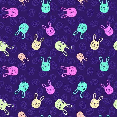 Paskalya hayvanlarının tavşanları kağıt, kumaş ve çarşaf sarmak için kusursuz tavşan desenleri ve çocuk giysileri baskısı ve şenlikli ambalajlar ve parti aksesuarları. Yüksek kaliteli illüstrasyon