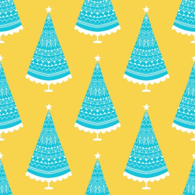 Suluboya Noel ağacı ambalaj kağıtları, kumaşlar, parti aksesuarları, şenlikli ambalajlar ve çocuk giysileri baskısı için kusursuz yeni yıl deseni. Yüksek kaliteli illüstrasyon