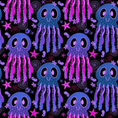 Yaz hayvanları ambalajsız ahtapot desenli ambalaj kağıdı ve çocuk kıyafetleri kumaşlar ve çarşaflar ve mayo tekstili ve menü kağıdı. Yüksek kaliteli illüstrasyon