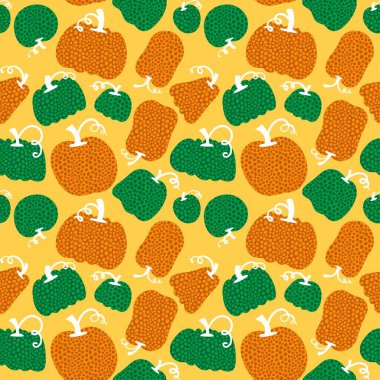 Cadılar Bayramı balkabakları kağıt, kumaş, çarşaf, çocuk giysisi baskısı, şenlik ambalajı ve sonbahar partisi aksesuarları için kusursuz canavar desenleri. Yüksek kaliteli illüstrasyon