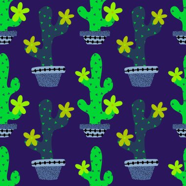 Kağıt, kumaş, çarşaf, tatil aksesuarları ve çocuk giysileri baskısı ve mayo tekstili için yaz çiçeksiz kaktüs deseni. Yüksek kaliteli illüstrasyon