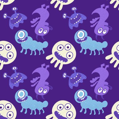Cartoon monsters seamless emoticons aliens pattern for kids clothes print and wrapping paper and fabrics and linens and kindergarten. High quality illustration